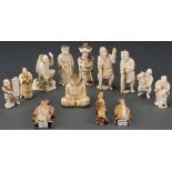 A GROUP OF 13 JAPANESE CARVED IVORY OKIMONOS