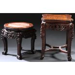 A PAIR OF CHINESE EXPORT CARVED HARDWOOD STANDS