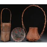 A PAIR OF JAPANESE SPLINT BAMBOO FLOWER BASKETS