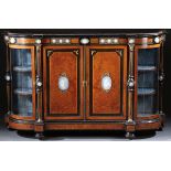 A FINE ENGLISH EBONIZED AND BURRWOOD SIDE CABINET