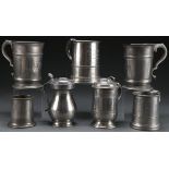 7 GEORGIAN PEWTER TANKARDS AND MEASURES