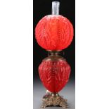 RED "BEADED DRAPE" VICTORIAN PARLOR LAMP