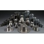 A COLLECTION OF PEWTER MEASURES AND INKWELLS