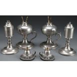 3 EARLY AMERICAN PEWTER WHALE OIL LAMPS