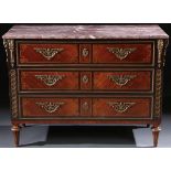 LOUIS XVI STYLE PARQUETRY BRONZE & MARBLE COMMODE