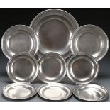 9 AMERICAN PEWTER PLATES, BOARDMAN