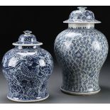 A PAIR OF CHINESE BLUE AND WHITE COVERED JARS