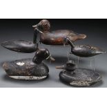 FIVE PAINTED WOOD DUCK DECOYS, CIRCA 1900