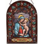 A GERMAN LEADED AND STAINED GLASS PANEL