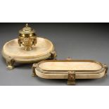 A FRENCH NEO-CLASSIC GILT BRONZE AND MARBLE DESK