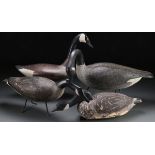 4 CARVED & PAINTED WOOD GEESE DECOYRS