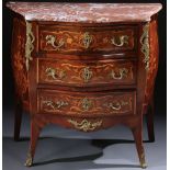 LOUIS XVI STYLE PARQUETRY BRONZE & MARBLE COMMODE