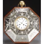 AN INTERESTING ETCHED MIRRORED GLASS WALL CLOCK