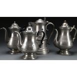 3 EARLY AMERICAN PEWTER COFFEE POTS & FLAGON