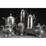 6 AMERICAN PEWTER TEAPOTS & TABLEWARES