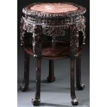 CHINESE EXPORT CARVED WOOD AND MARBLE TABLE