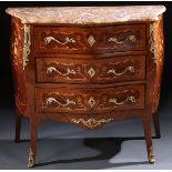 FRENCH LOUIS XVI STYLE MARBLE, BRONZE AND MARQUETRY COMMODE