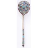 RUSSIAN SILVER GILT & ENAMEL SERVING SPOON