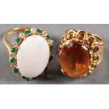 TWO LADIES GOLD RINGS WITH SEMI-PRECIOUS GEMSTONE