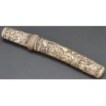 A JAPANESE CARVED IVORY HANDLED AND CASED TANTO (