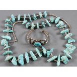 A SOUTHWEST TURQUOISE NECKLACE AND BANGLE