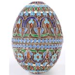 RUSSIAN STYLE SILVER & CLOISONNE ENAMELED EGG