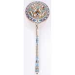 RUSSIAN SILVER GILT & ENAMEL SERVING SPOON