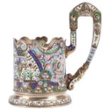 RUSSIAN SILVER & ENAMEL TEA GLASS HOLDER