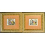 A Pair of Meissen Porcelain Rectangular Plaques mounted within frames, blue crossed swords,