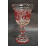 A 19th Century Bohemian Goblet decorated with a continuous band depicting animals within a