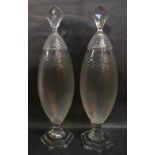 A Pair of Cut Glass Large Covered Vases of Oviform with Hexagonal Stepped Bases,