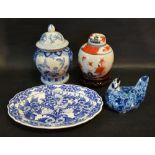 A Chinese Porcelain Ginger Jar Cover and Hardwood Stand,