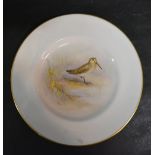 A Royal Worcester Cabinet Plate, hand painted with a snipe and signed L.