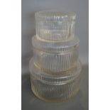 A Set of Three Graduated Cut Glass Cylindrical Covered Boxes, 30 cms,