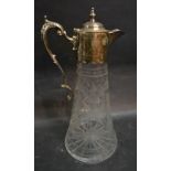 An Edwardian Etched Glass Claret Jug with Silver Plated Mounts