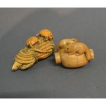 A Late 19th Early 20th Century Japanese Ivory Netsuke in the form of turtles on a rope,