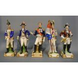 A Group of Five Naples Porcelain Models of Officers