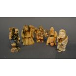 A Group of Five Late 19th Early 20th Century Japanese Netsukes in the form of figures