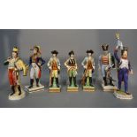 A Group of Seven Continental Porcelain Models in the form of Officers