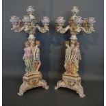 A Pair of Continental Porcelain Large Candelabrum,
