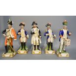 A Group of Five Naples Porcelain Models of Officers to include Napoleon