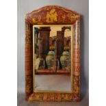 A Toleware Rectangular Wall Mirror with Chinoiserie Decoration upon a red ground highlighted with