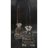 A Pair of Cut Glass Obelisk with Square Tapering Columns and Square Stepped Bases,