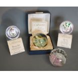 A Caithness Paperweight 'Moonscape' within original box and with certificate together with three