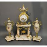 An Early 20th Century French Marble and Ormolu Mounted Three Piece Clock Garniture,