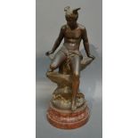 A 19th Century Patinated Spelter Figure in the form of Mercury with rouge marble base inscribed