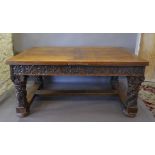 A Large Early 20th Century Oak Draw Leaf Extending Refectory Style Dining Table,