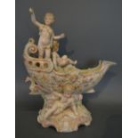 A German Porcelain Comport of Scroll Shaped Form, with figural surmount,