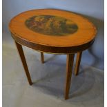 An Edwardian Satinwood and Painted Sheraton Style Oval Occasional Table,