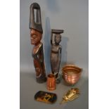 An African Tribal Carved Wooden Figure of a Lady with a Basket on her Head,